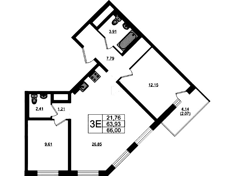 2-комнатная квартира 66 м², 15/17 эт., ЖК «Стороны Света 2»